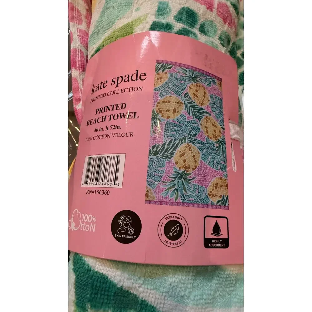 Kate Spade Printed Collection Pineapple Beach Towel 40” x 72” 100% Cotton Velour